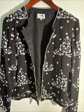 SEAN Collection Black Jacket with White Embroidered Motifs